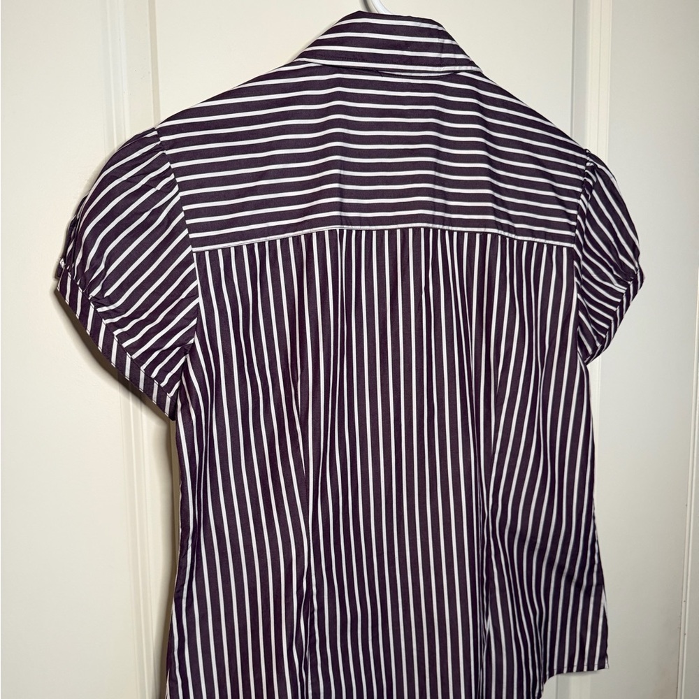 Tommy Hilfiger Ruffled Purple and White Striped Button Up Fitted Shirt Size L - Picture 6 of 11